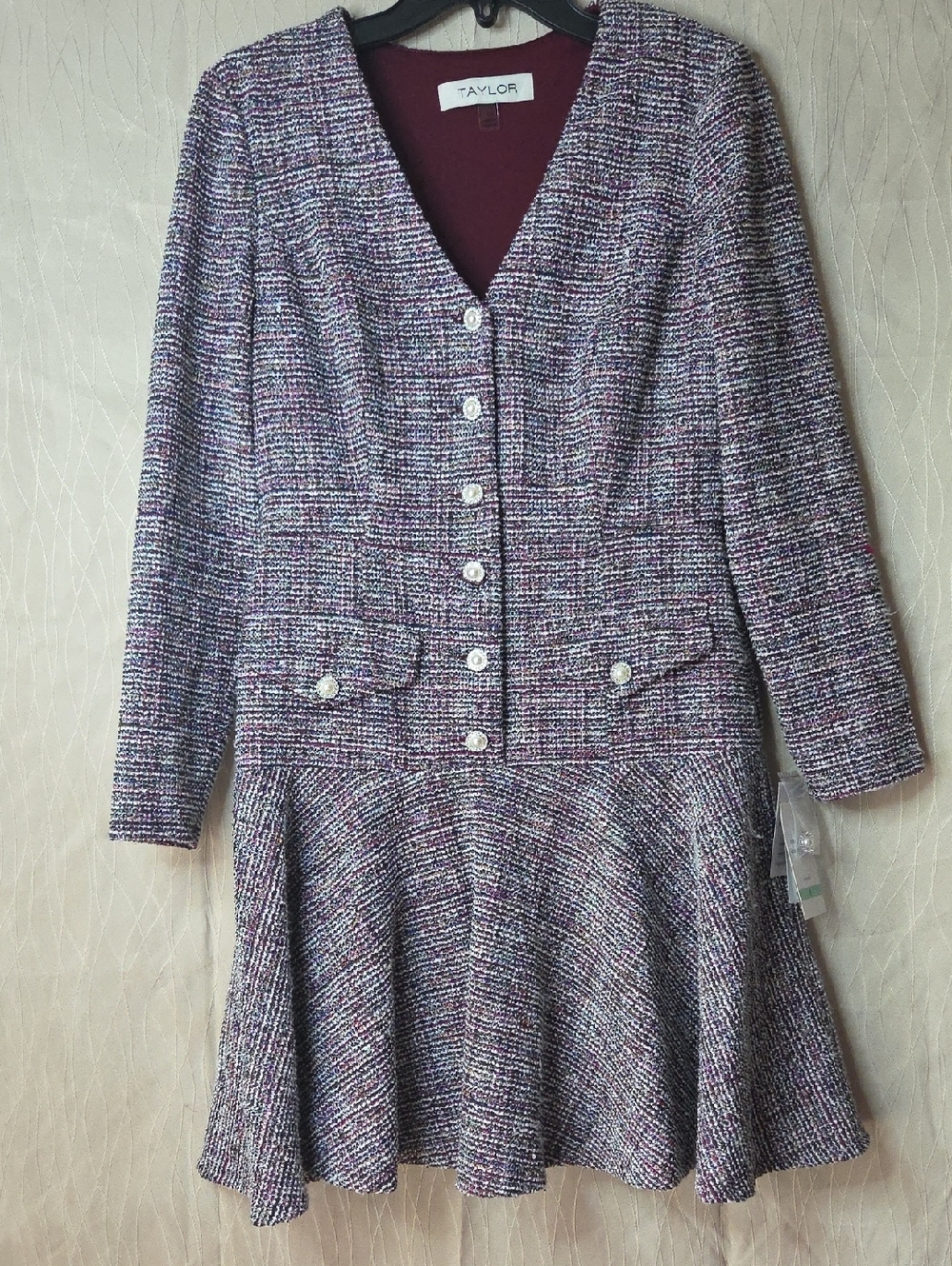 Taylor Multi-Tone Purple Bouclé Long-Sleeve Dress